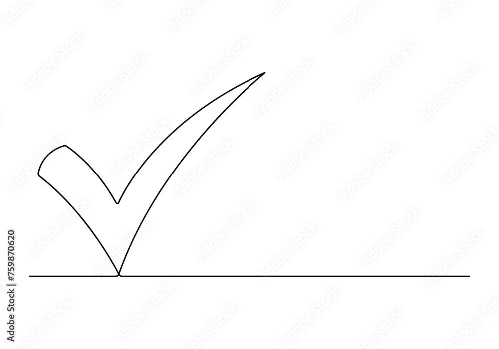 Poster simple continuous one line drawing of check mark. vector illustration.