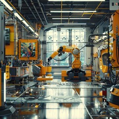 Automated Robotic Arms Assembling Products in Factory