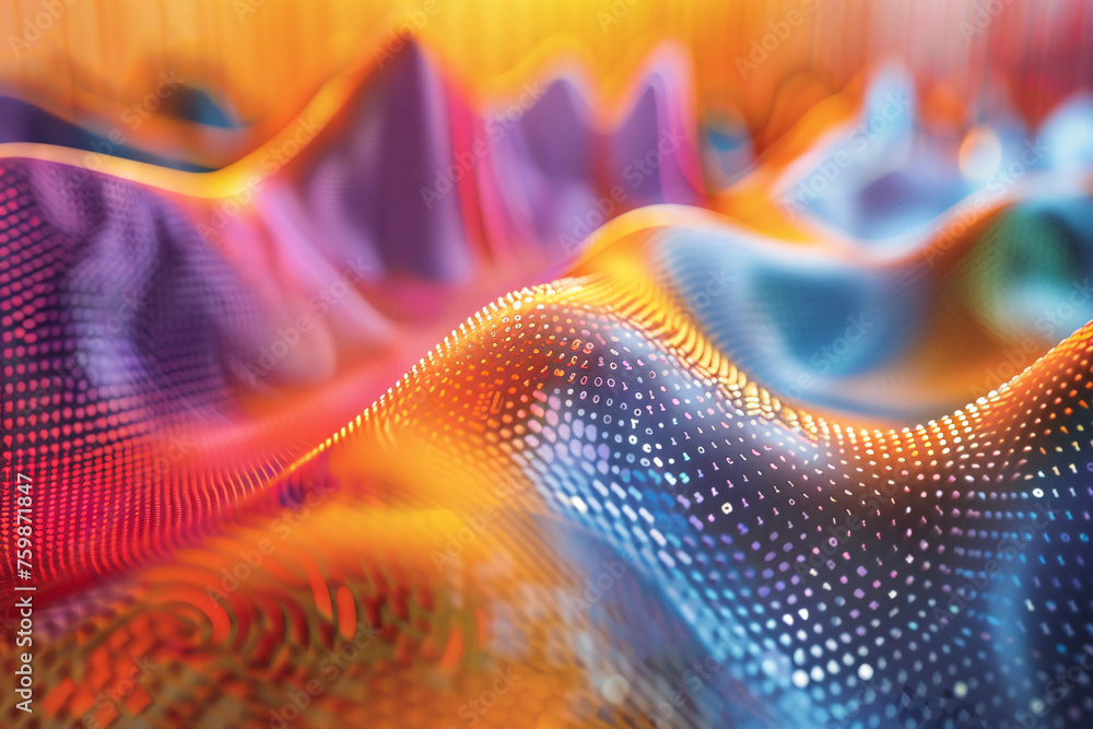 Poster abstract digital landscape of multicolored waves. digital art wallpaper with a fluid gradient design