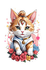  graphics of Japanese-style cats in flowers