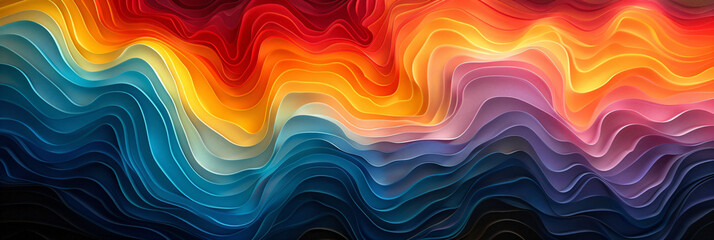 Abstract fluid wavy lines in a multicolor gradient design. Creative background for poster and cover art concept with smooth color transitions - obrazy, fototapety, plakaty