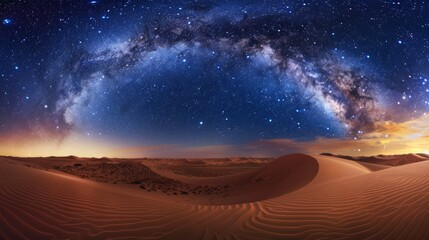 Amazing milky way over the dunes in the Sahara desert,Beautiful sand landscape with stunning sky full of stars and night under a starry sky. - obrazy, fototapety, plakaty