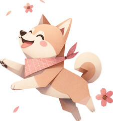 Shiba Inu dog Jumping in cherry blossom festival