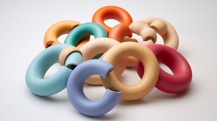 A playful arrangement of teething rings in a variety of colors, inviting tactile exploration.