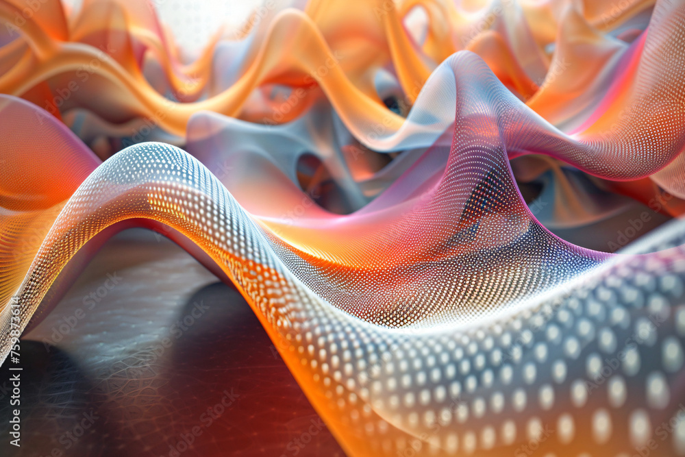 Poster dynamic abstract digital waves with light effects on a gradient background. suitable for modern desi
