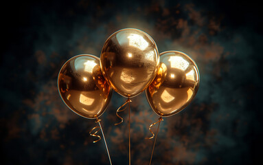 golden balloons on black background, Background for add text, holiday and birthday celebrationsc carnival, gold balloon copy space