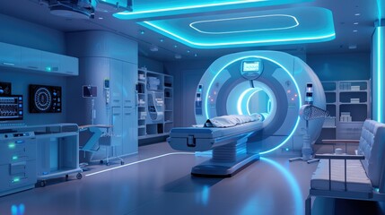 Cutting Edge Clinical Diagnostic Room with Illuminated MRI - obrazy, fototapety, plakaty