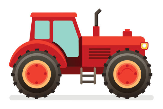 Red tractor, clear flat vector, illustration artwork