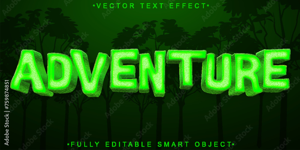 Poster cartoon green adventure vector fully editable smart object text effect