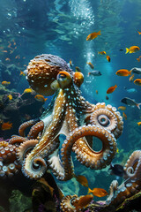 An octopus and underwater panorama.generative ai