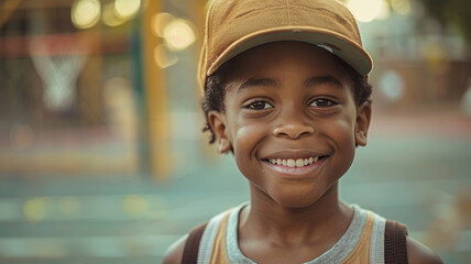 Smiling boy with cap at playground