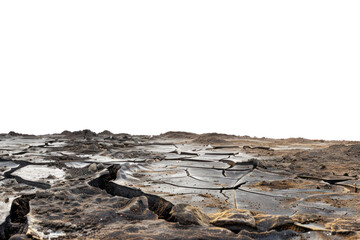 Open plain with cracked mud.Isolated on transparent background.