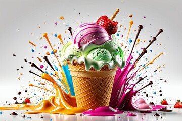 A delicious explosion of ice cream on a light background