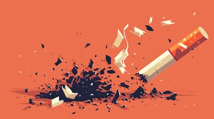 Illustration depicting dynamic and dramatic moment of a cigarette being crushed