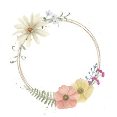 Watercolor wedding vintage wreath. Hand drawn floral isolated illustration on white background. - 759875875