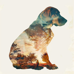 Double Exposure of Bloodhound Silhouette and Park Scenery in Watercolor Art Gen AI