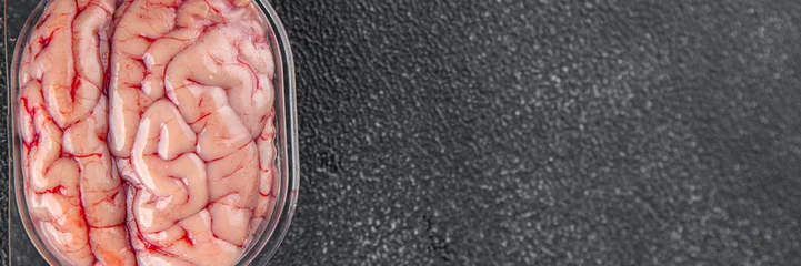 Poster Restaurant pork brains raw edible offal meat fresh food tasty fresh healthy eating cooking appetizer meal food snack on the table copy space food background  © Alesia Berlezova