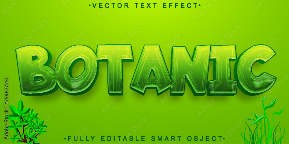 Poster cartoon green botanic vector fully editable smart object text effect