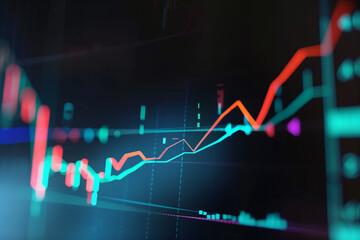 Fototapeta premium Deep Analysis of Stock Trading Graph Displayed on Digital Screen with Blurry Business Analytics Background
