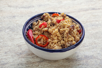 Arabic cous cous with meat and tomato