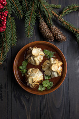 Traditional georgian dumplings khinkali on a wooden background