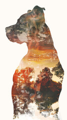 Boxer Silhouette in Nature Watercolor Double Exposure Gen AI