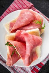 fresh ham slice pork meat food tasty eating appetizer meal food snack on the table copy space food background