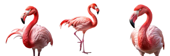 Poster Collection of flamingoes isolated on transparent or white background © Luckyphotos