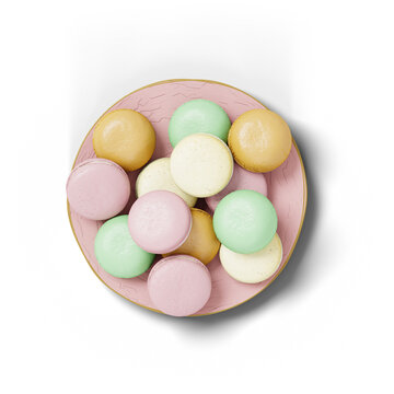 Macarones isolated on plain background , food flat lay concept.