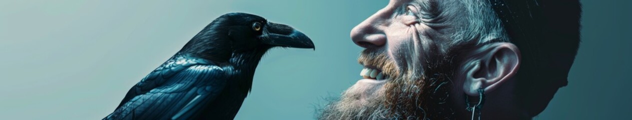Man With Beard Standing Next to Bird