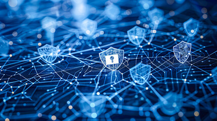 Obraz premium Cybersecurity Network Protection, Digital Lock Technology Concept, Safe Data Background