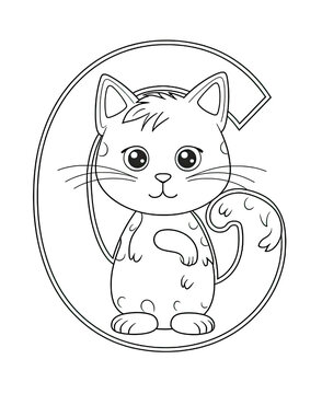 Coloring book for children letter C with a cat.