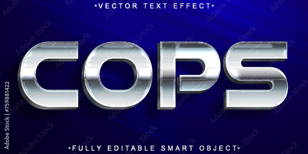 Poster silver cops vector fully editable smart object text effect