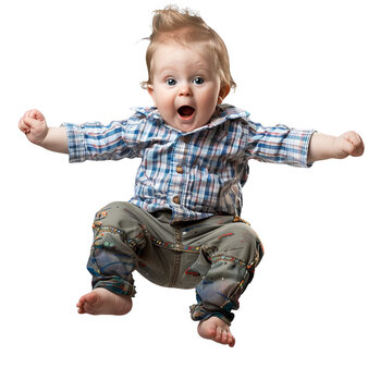 Joyful Baby Jumping in the Air. Transparent PNG Background