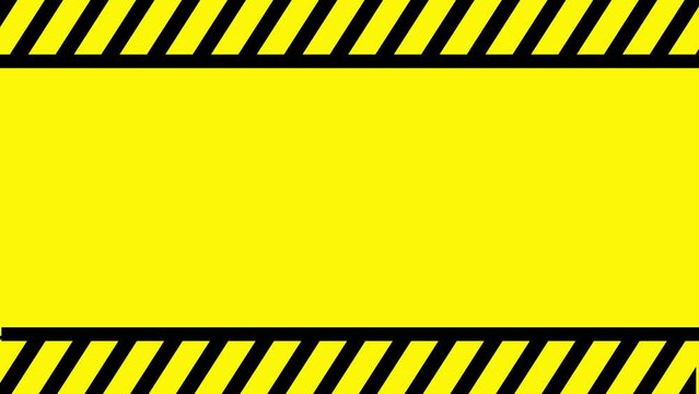 Warning sing board animation black stripes on yellow background