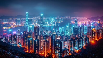 Vibrant Night Cityscape With Tall Buildings