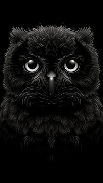 Bright, proud owl on a black background. Image design for phone cases.