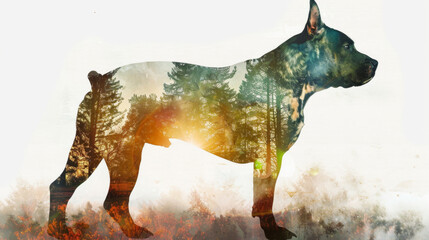 Bull Terrier Silhouette in Park Double Exposure Gen AI - obrazy, fototapety, plakaty
