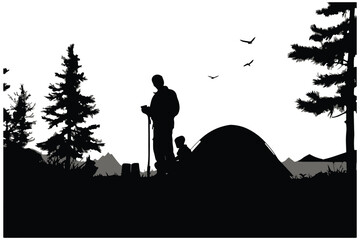 Fototapeta na wymiar hand drawn camping silhouette illustration
