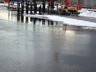 River dee in winter and Torry oil terminal - Aberdeen - Scotland - UK