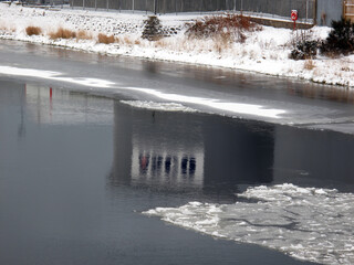 River dee in winter and Torry oil terminal - Aberdeen - Scotland - UK