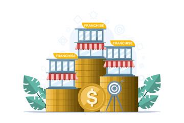 Obraz premium franchise business store concept, startup strategy, expansion, development, company, franchise business planning for sale. SME startup crowdfunding. Buying and selling new businesses.