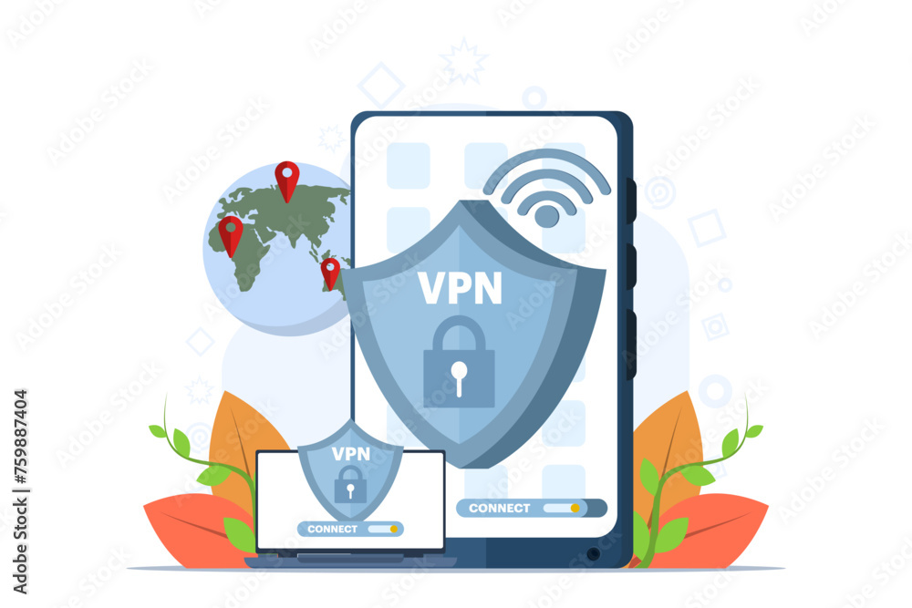 Poster virtual private network concept. using vpn technology system to protect their personal data on smart