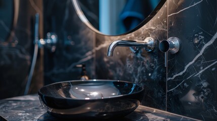  Close-up of Chrome Bathroom Faucet with Mirror