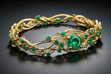 gold rings with green diamond mounted on the rings  abstract ring backgorund 