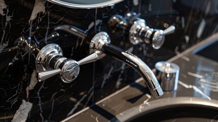  Close-up of Chrome Bathroom Faucet with Mirror