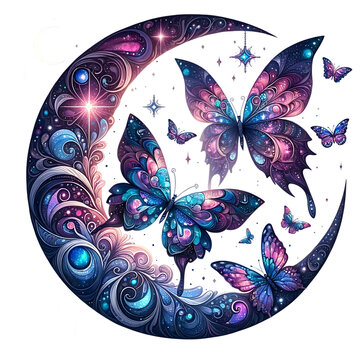 Mystical Moon Watercolor Clipart PNG Vector design Ai Generated