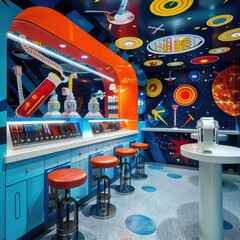 Retro-Futuristic Diner with Science-Themed Decor