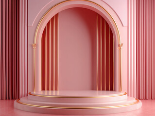 Podium pink with luxury geometric forms set scene for mockup products display Showcase. 3D background