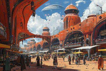 2D Illustrate of Alien marketplace